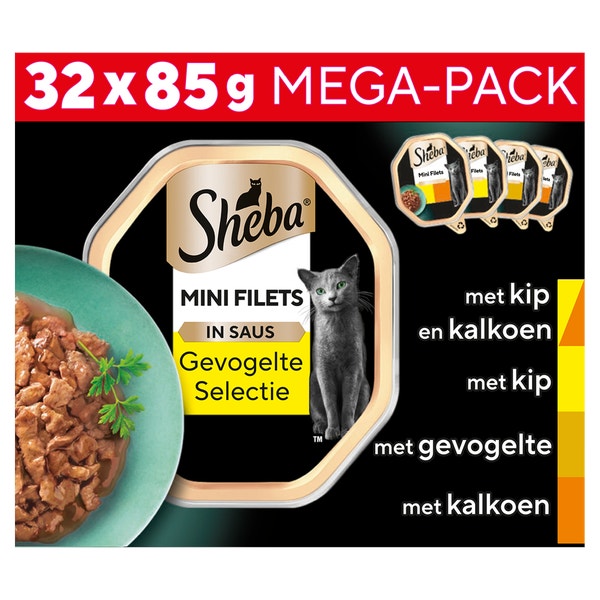 Sheba Mini Filets in Saus Gevogelte Selectie Mega-Pack 32 x 85 g