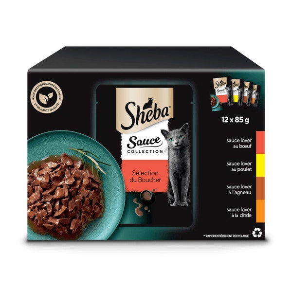 SHEBA® Sachet Collection Sauce Adulte Sélection de Viandes (Bœuf, Poulet, Lb, Dinde) 12x85g image 1