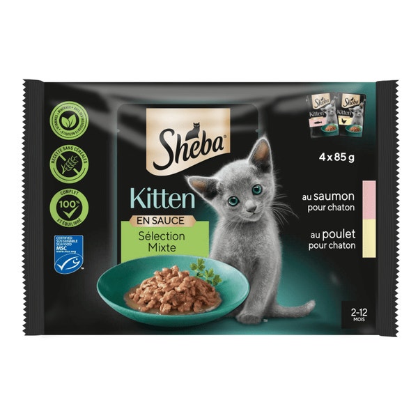 SHEBA® Pochette Chaton Sélection Mixte (Poulet, Saumon) Sauce 4x85g image 1
