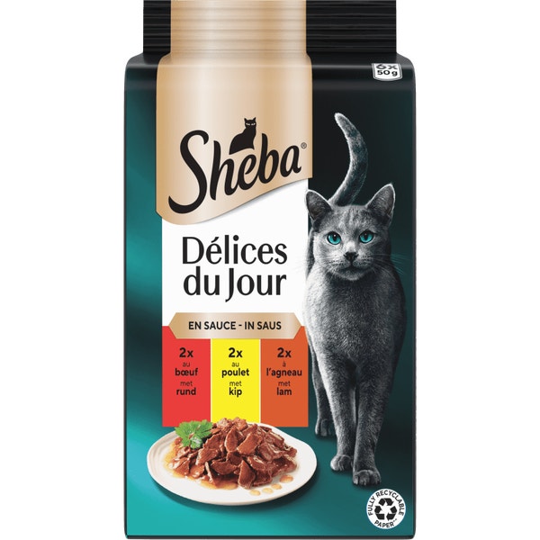 SHEBA® Zakje Délices du Jour in Jus met Rund, Kip, Lamb 6x50g image 1