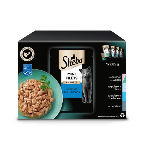 SHEBA Mini Filets Sachets fraîcheur en sauce aux poissons pour chat 12x85g image 1