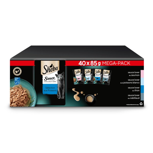 SHEBA® Sachet Collection Sauce Adulte Sélection de Poissons (Morue, Sa, Th, Wf) 40x85g image 1