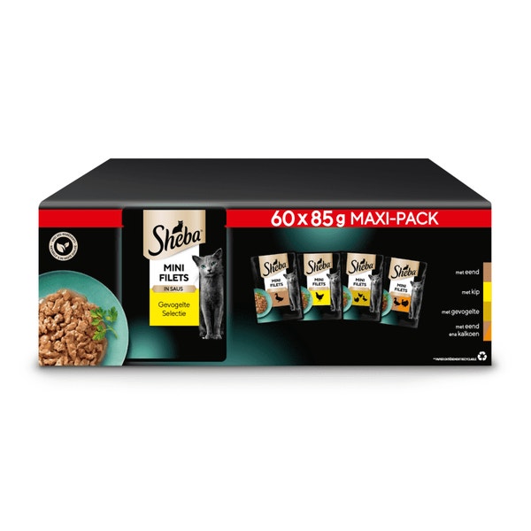 SHEBA® Zakje Multipack Maxi-Pack Selectie Mini Filets in Saus Gevogelte Variatie 60 x 85g image 1