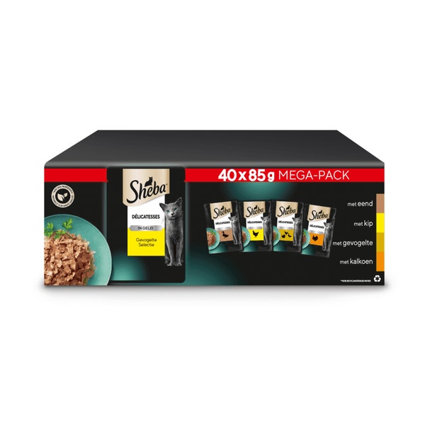 SHEBA® Portiezakje Mega-Pack Multipack Delicatesse in Gelei Gevogelte Variatie 40 x 85g image 1